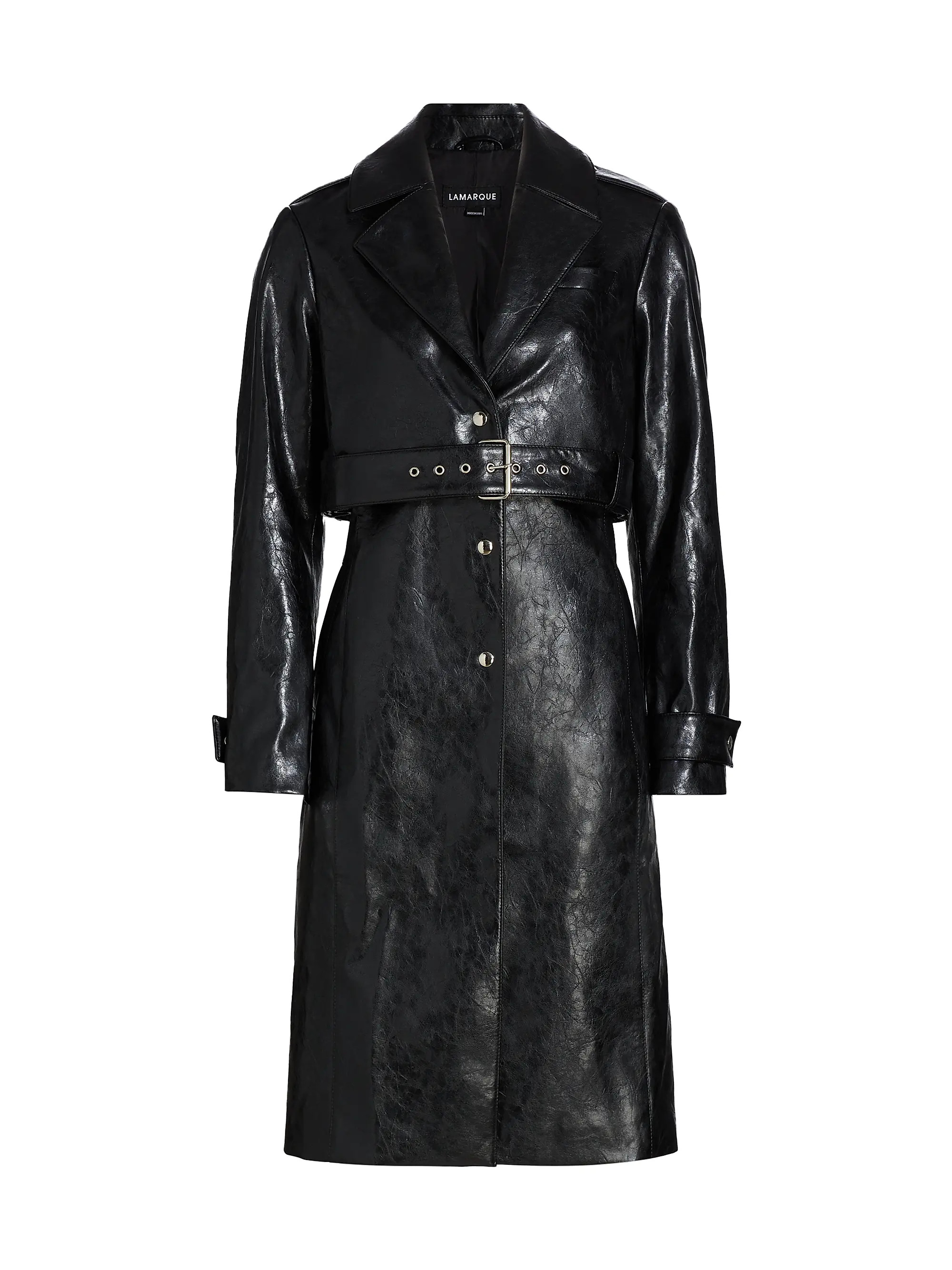 Lamarque Katija Faux-Leather Single-Breasted Trench Coat | Saks Fifth Avenue | Saks Fifth Avenue