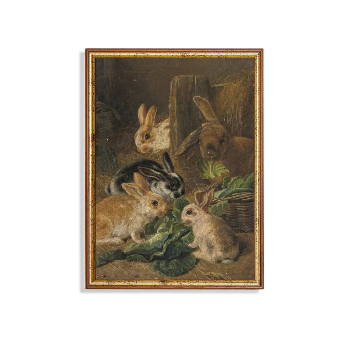 Print and Ship  Vintage Rabbit Painting  Antique Bunnies - Etsy | Etsy (US)
