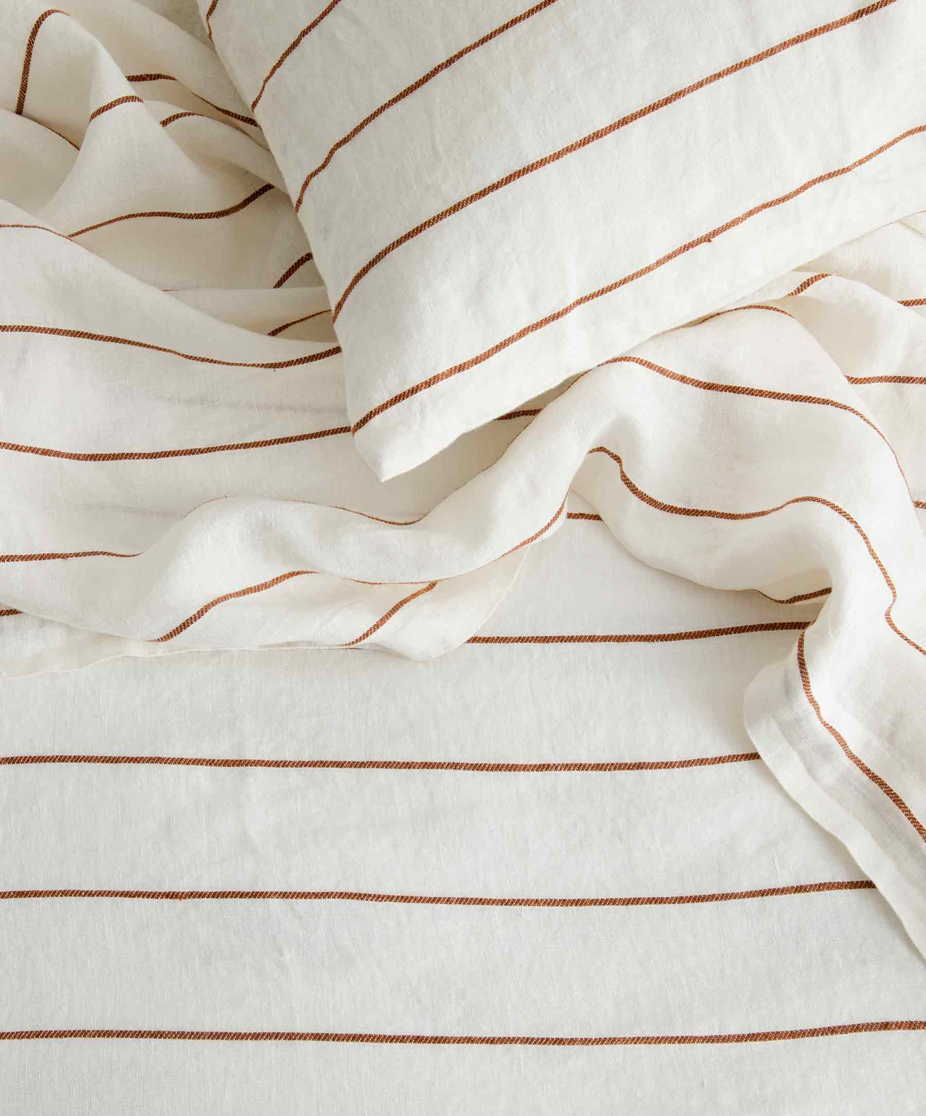 Linen Flat Sheet with Border - Cedar Stripe | CULTIVER US