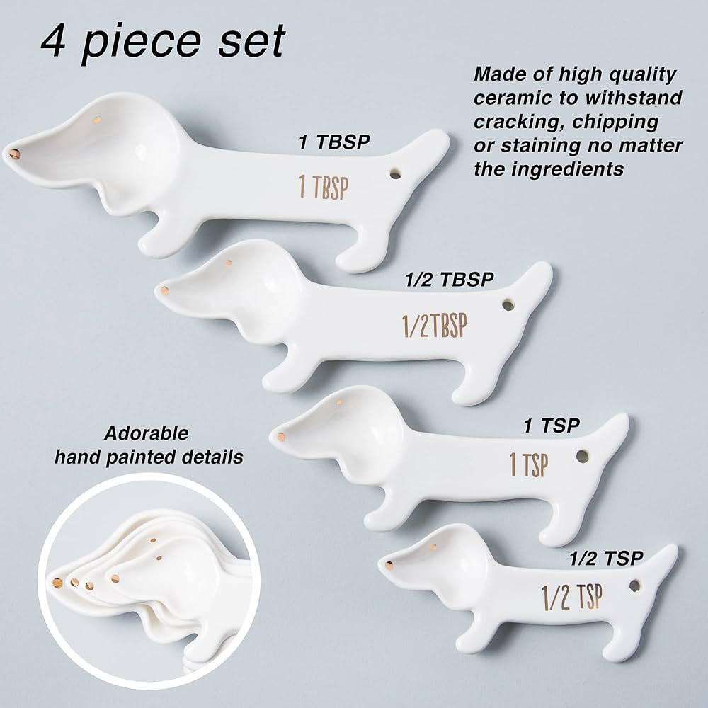 White Ceramic Dog Themed Kitchen Utensils: Measuring Cups and Spoons, Spoon Rest for Countertop -... | Amazon (US)
