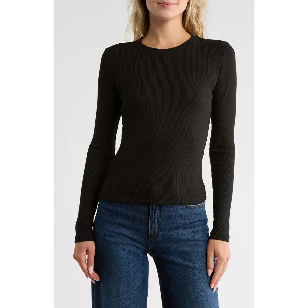 Theory Compact Rib Long Sleeve T-Shirt in Black at Nordstrom Rack, Size Large | Nordstrom Rack