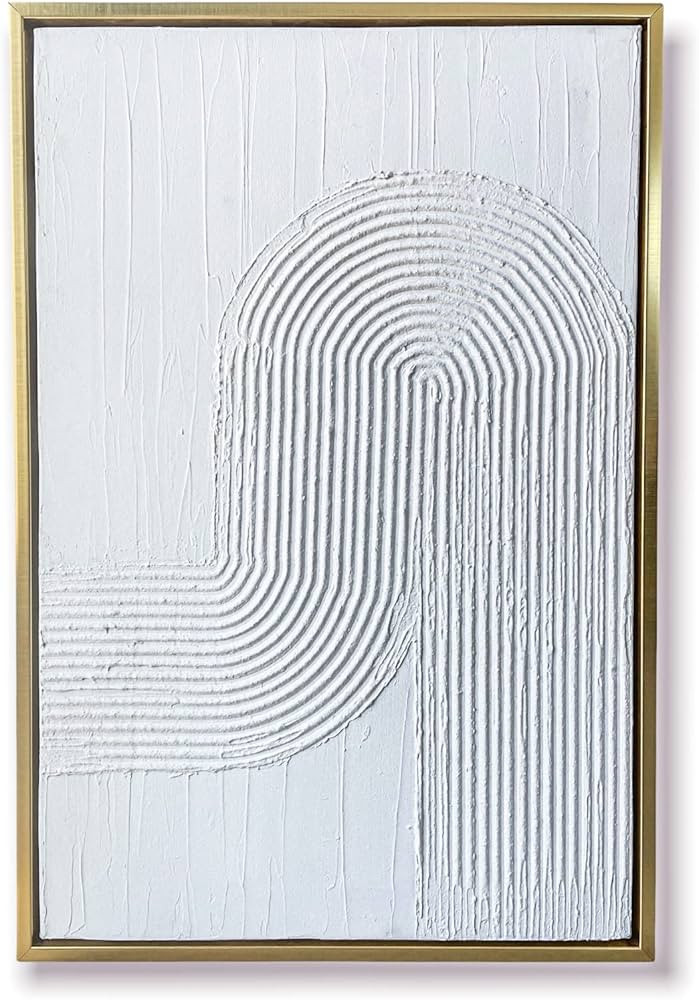 TheNamiCollection Framed plaster wall art - white textured 3D painting with gold frame | Aestheti... | Amazon (US)