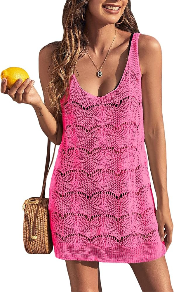 Womens Sexy Crochet Cover Up Swimwear Mesh Dress See Through Fishnet Beach Swimsuit Top | Amazon (US)