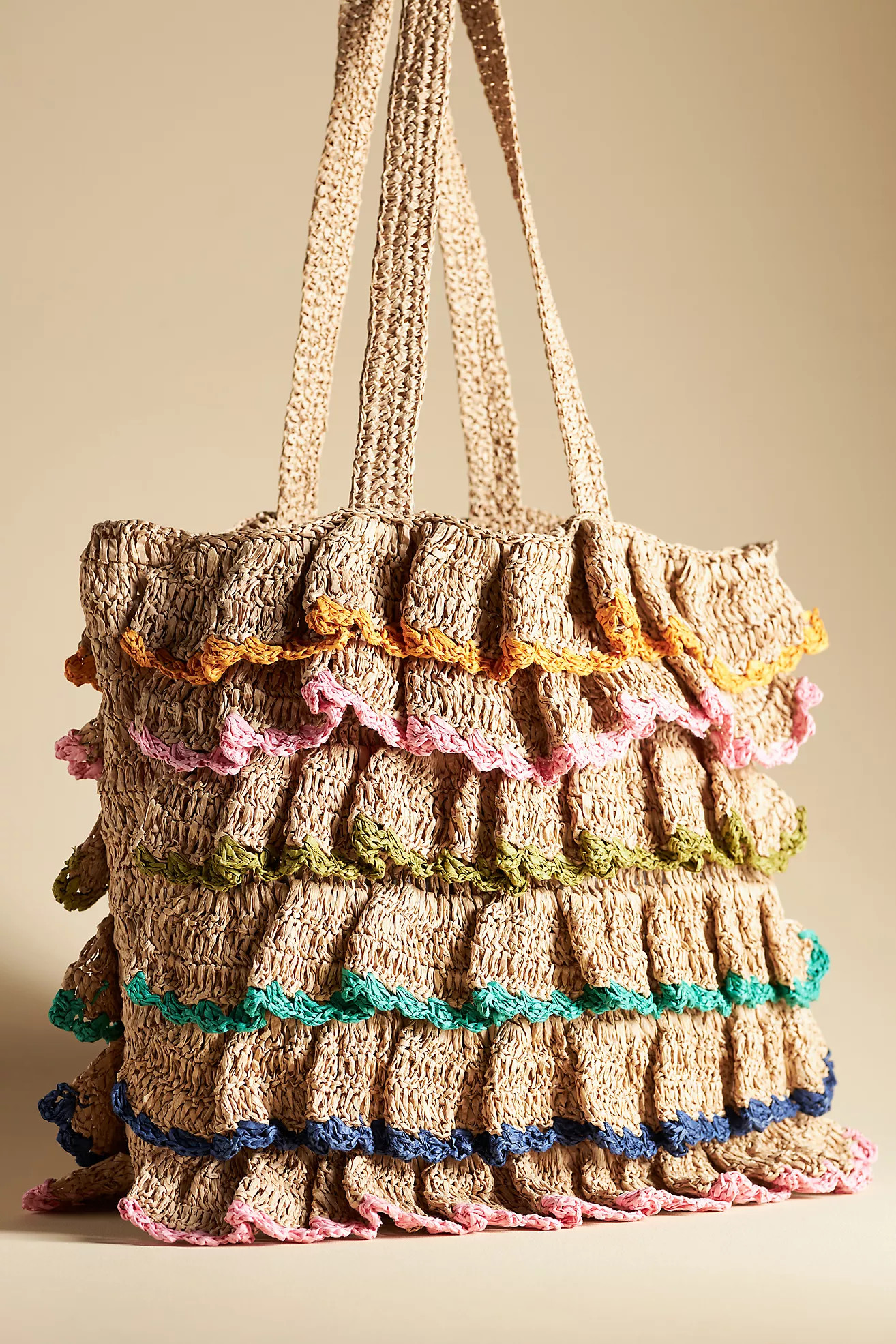 Multicolor Ruffled Straw Tote | Anthropologie (US)