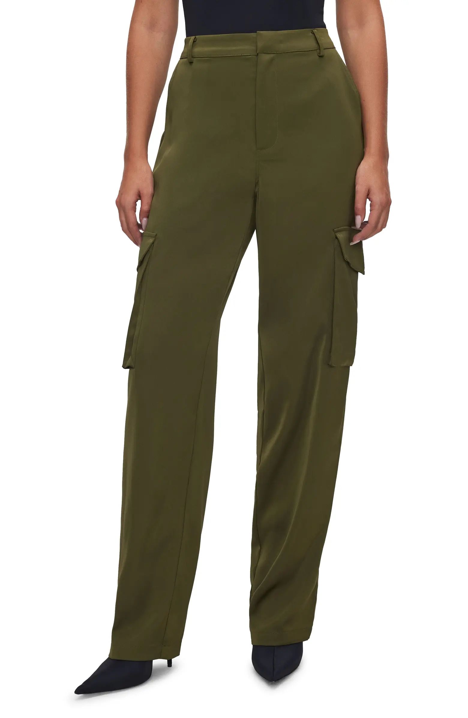 Washed Satin Straight Leg Cargo Pants | Nordstrom
