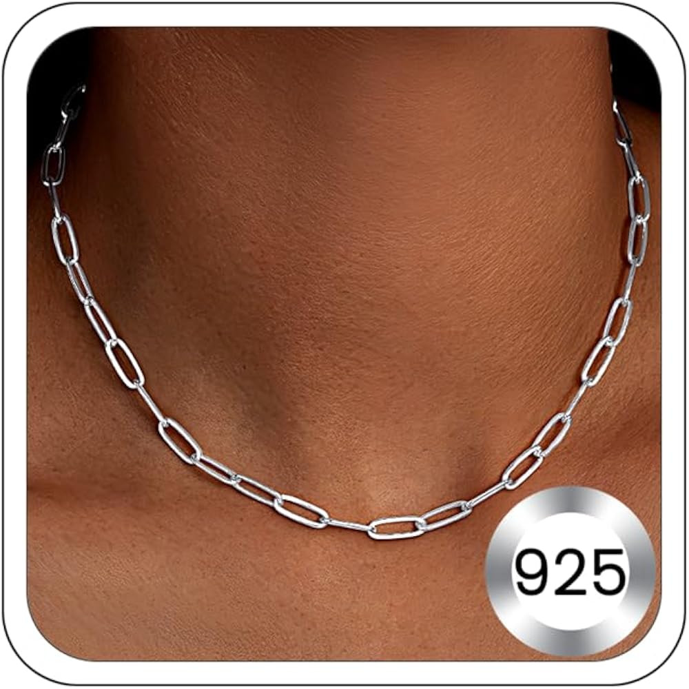 3MM Paperclip Necklace 925 Sterling Silver Paperclip Chain Necklace for Women, Sturdy & Durable W... | Amazon (US)