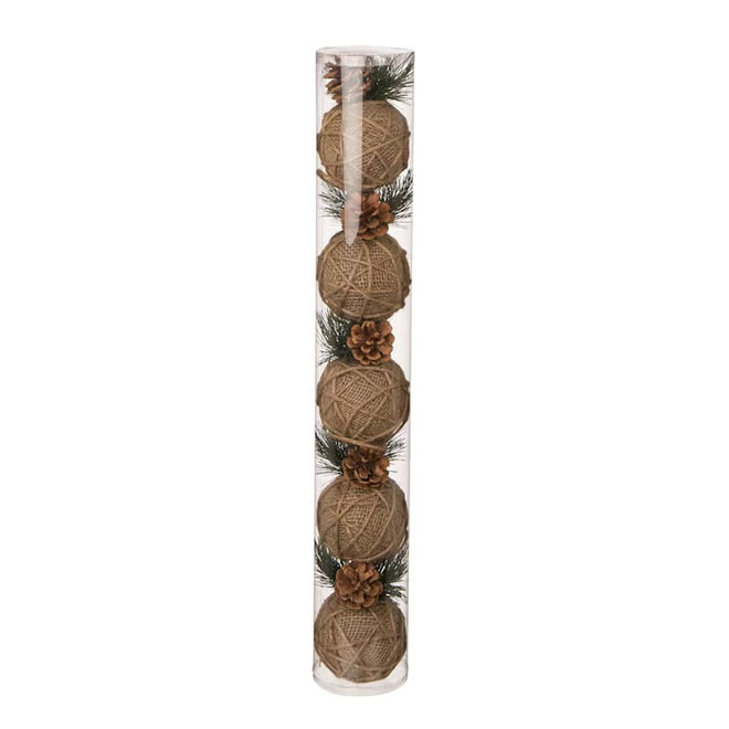 5-Count Green Burlap with Pinecone Shatterproof Ornaments | At Home