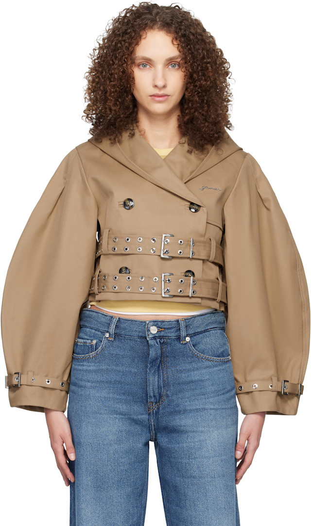 GANNITan Bonded Cotton Short Trench Jacket | SSENSE