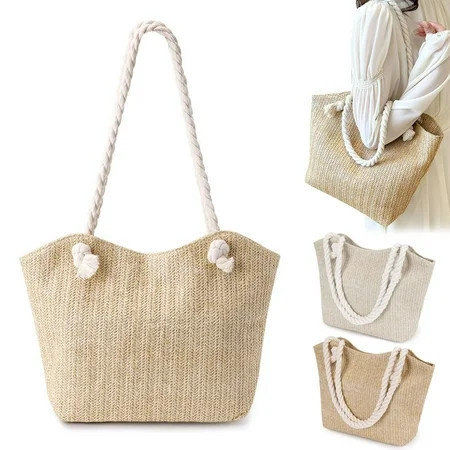 Gustave Straw Tote Bag for Women Summer Casual Beach Bag Large Capacity Woven Shoulder Handbag Purse with Zipper for Travel Vacation Picnic - Khaki | Walmart (US)