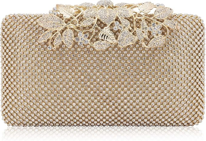 Womens Evening Bag with Flower Closure Rhinestone Crystal Clutch Purse for Wedding Party | Amazon (US)