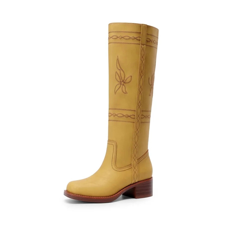 DREAM PAIRS Women's Knee High Cowboy Boots Western Tall Boots Square Toe Pull-On Boots with Embro... | Walmart (US)