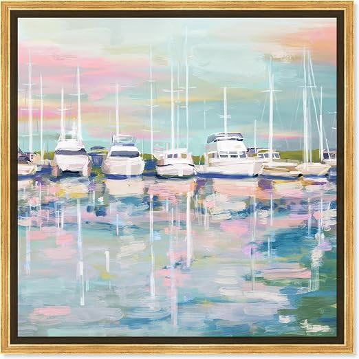 Art Remedy Coastal Dock Framed Sailing 1 Piece Canvas Wall Art, 13.5" x 13.5", Gold Frame | Amazon (US)