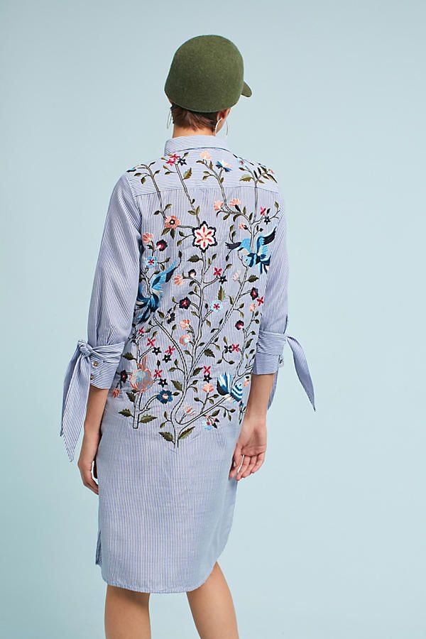 Embroidered & Striped Shirtdress | Anthropologie (US)