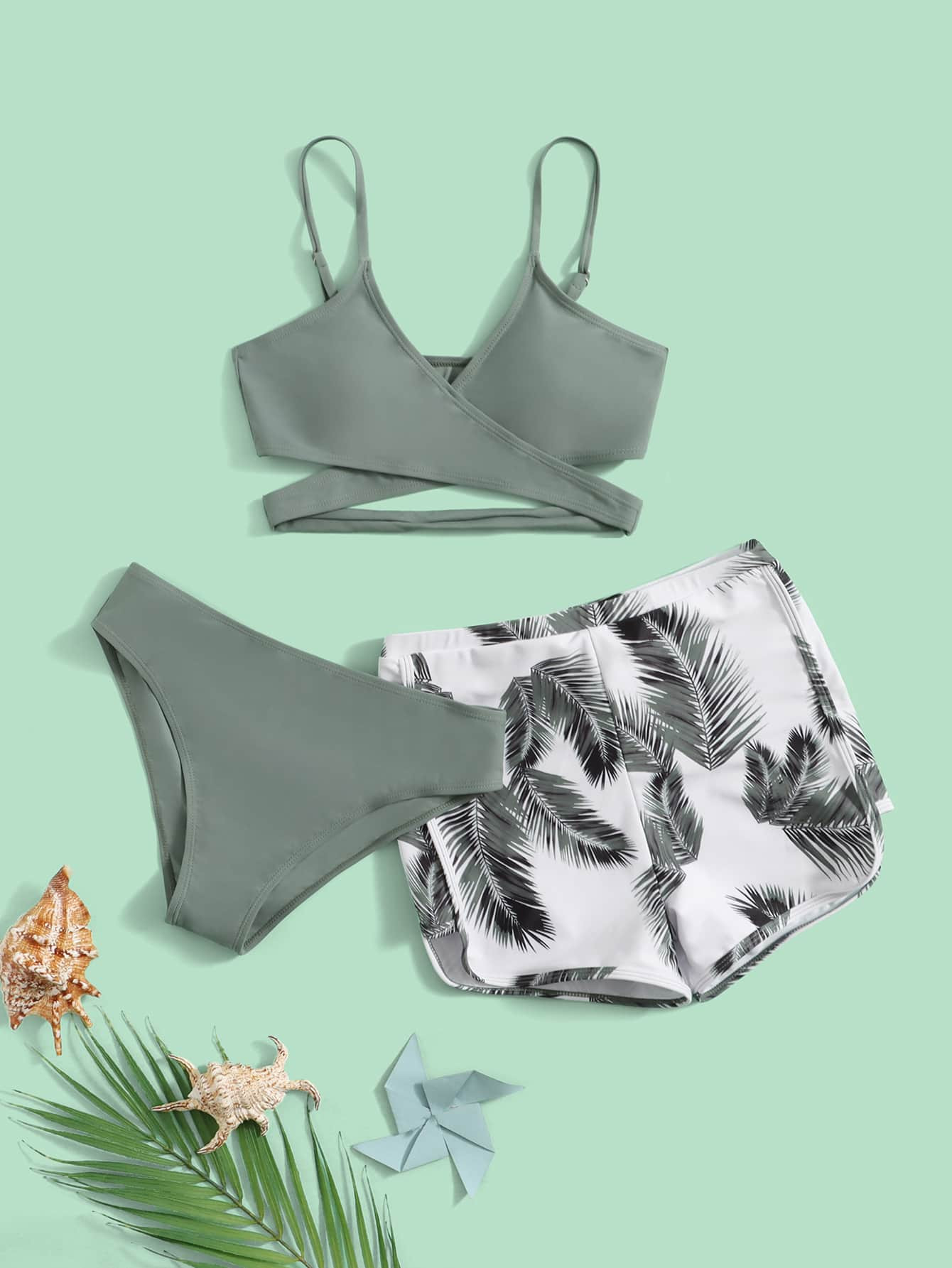 Teen Girls 3pack Tropical Print Contrast Binding Bikini Swimsuit | SHEIN
