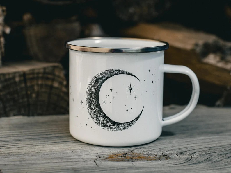Moon and Stars 10 Oz Camping Mug Hand Drawn Celestial Mug - Etsy | Etsy (US)