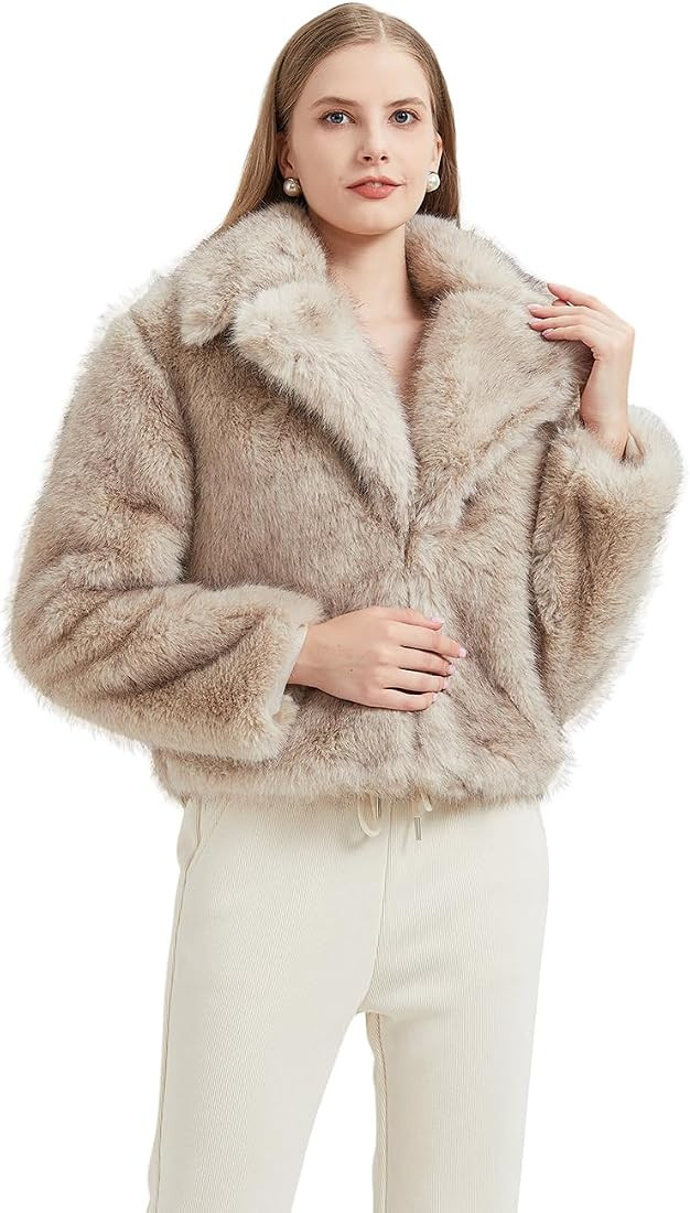 GRAN ORIENTE Women's 2024 Winter Furry Faux Fur Jackets,Cropped Fluffy Shaggy Warm Parka Coat Out... | Amazon (US)