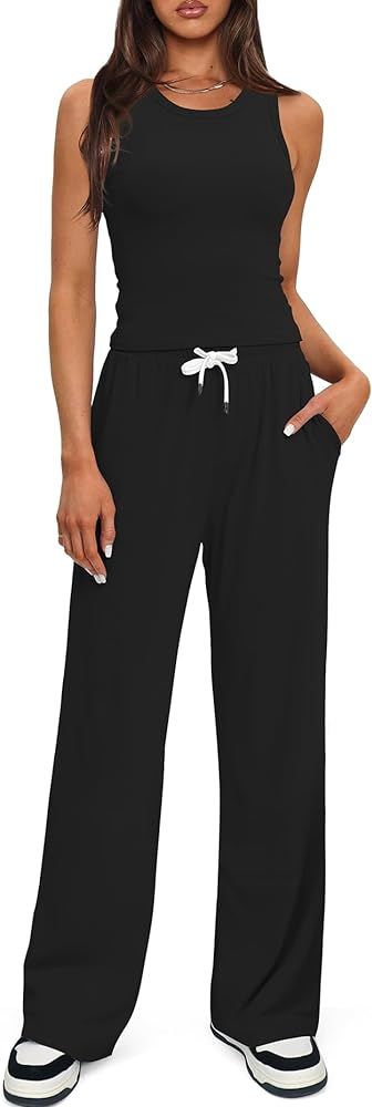 Darong Women's 2 Piece Outfits Lounge Sets Sleeveless Tank Tops and Wide Leg Pants Sets Tracksuit... | Amazon (US)