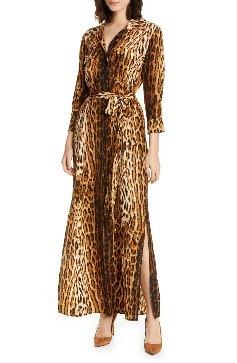 Cameron Leopard Print Silk Maxi Shirtdress | Nordstrom