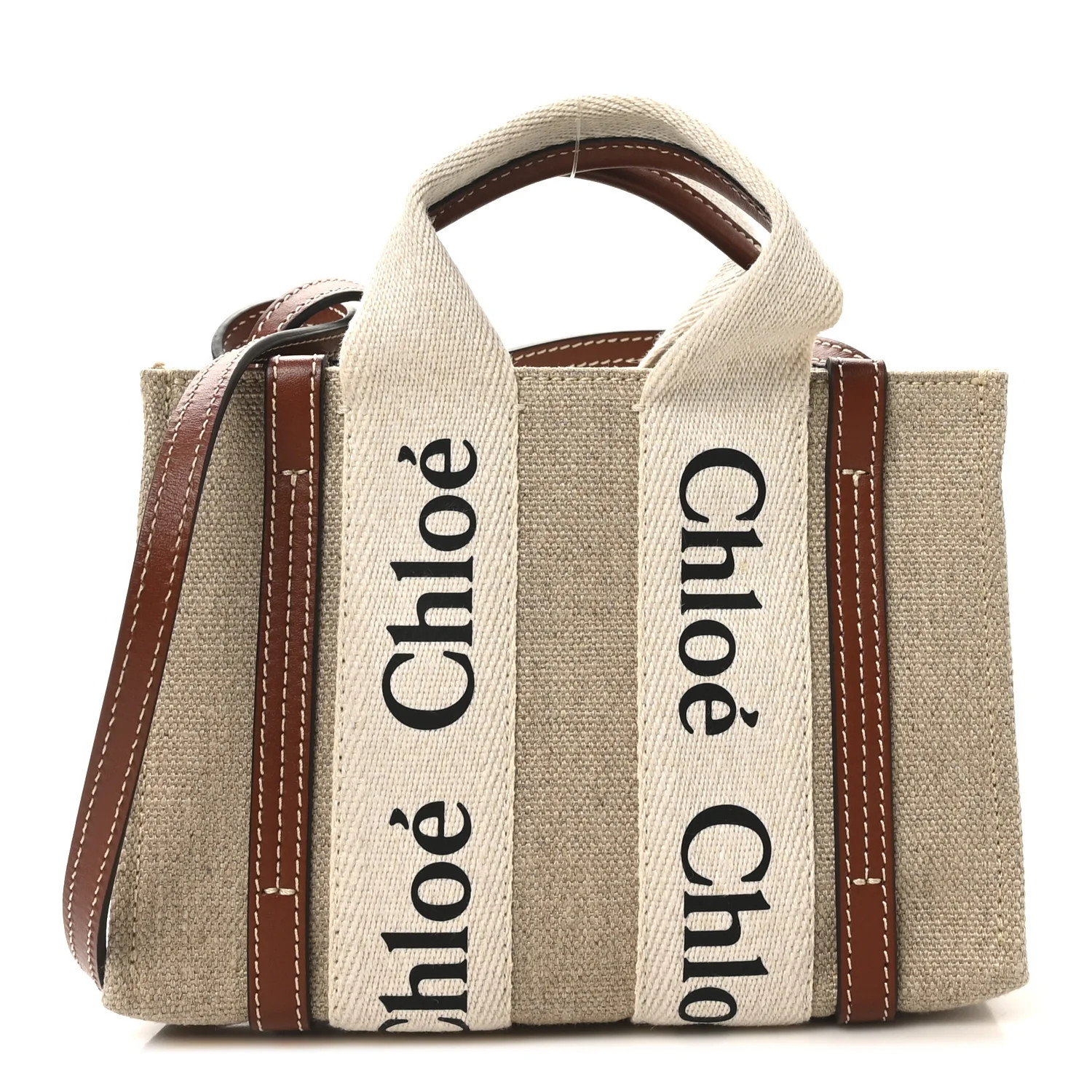 Cotton Calfskin Mini Woody Ribbon Tote With Strap White Brown | FASHIONPHILE (US)