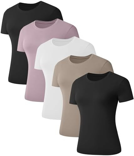 Kinglaman 1/5 Pack Women's Short Sleeve Basic T Shirts Tees Slim Fit Tops | Amazon (US)