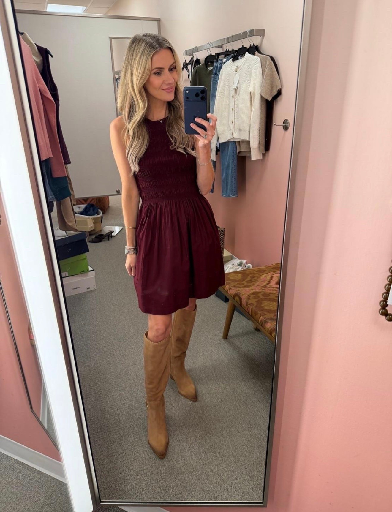 This burgundy dress is one of those pieces that makes getting dressed up so easy. The rich color looks beautiful with tall suede boots and is perfect for fall events, family photos, or date night. AND it's 100% cotton!!!

#LTKootd