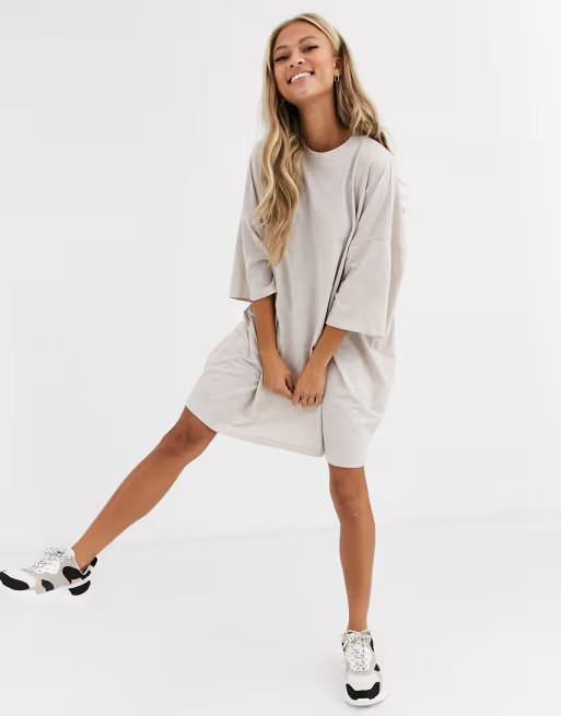 ASOS DESIGN oversized t-shirt dress in oatmeal | ASOS (Global)