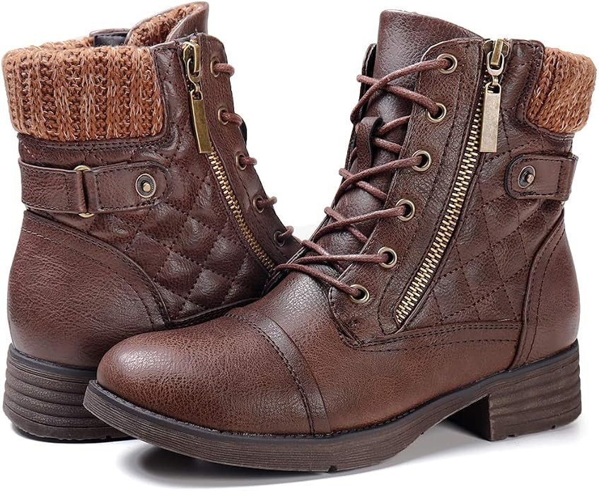 STQ Women's Combat Boots Lace up Ankle Booties | Amazon (US)