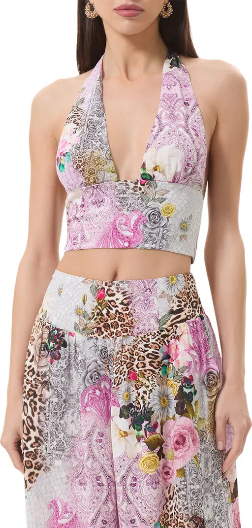 Sylas Mix Print Plunge Halter Neck Crop Top | Nordstrom