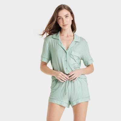 Women's Cloud Knit Short Sleeve Notch Collar Top and Shorts Pajama Set - Auden™ | Target