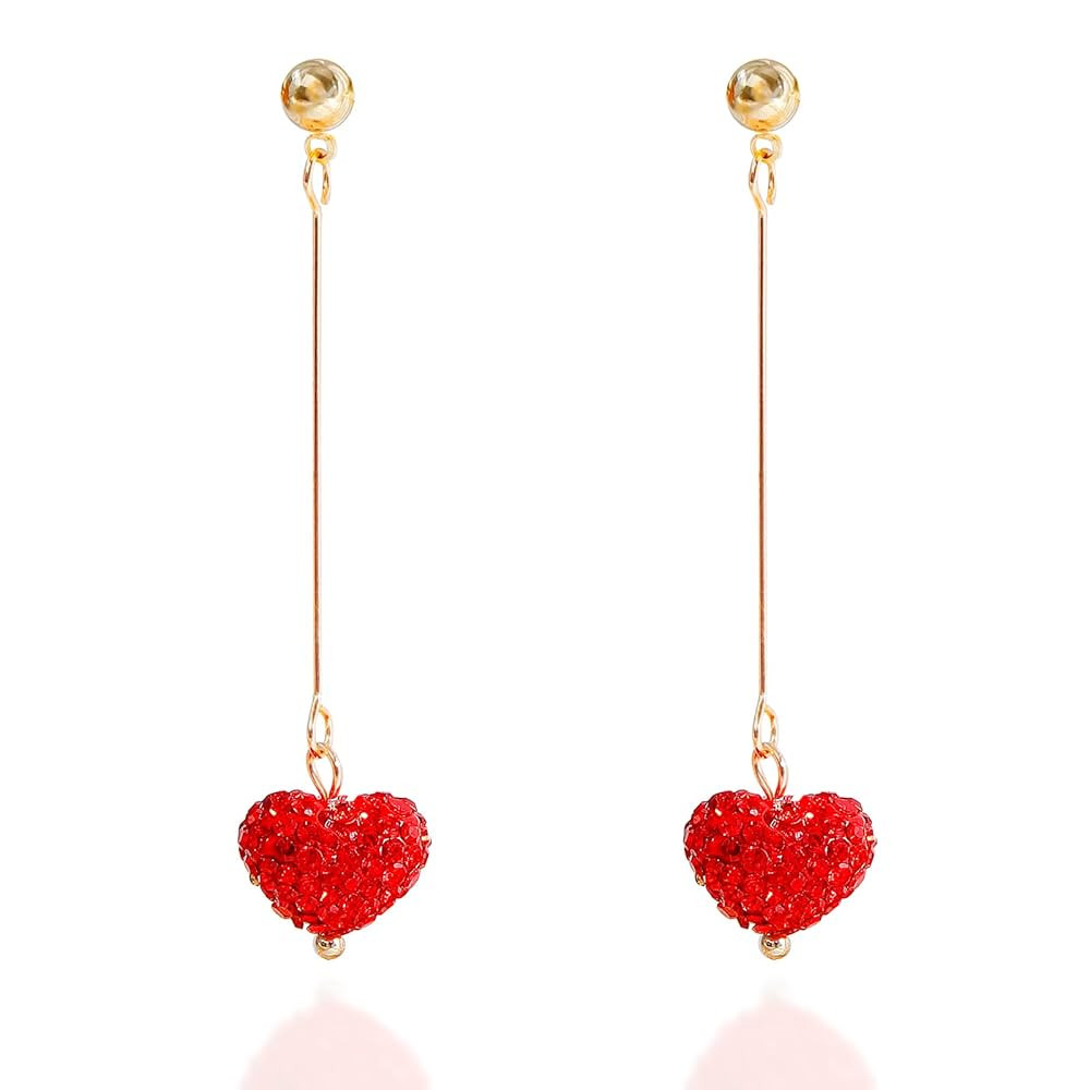 Heart Earrings for Women Red Heart Earrings Valentines Day Gifts for Her Rhinestone Love Heart Ea... | Amazon (US)