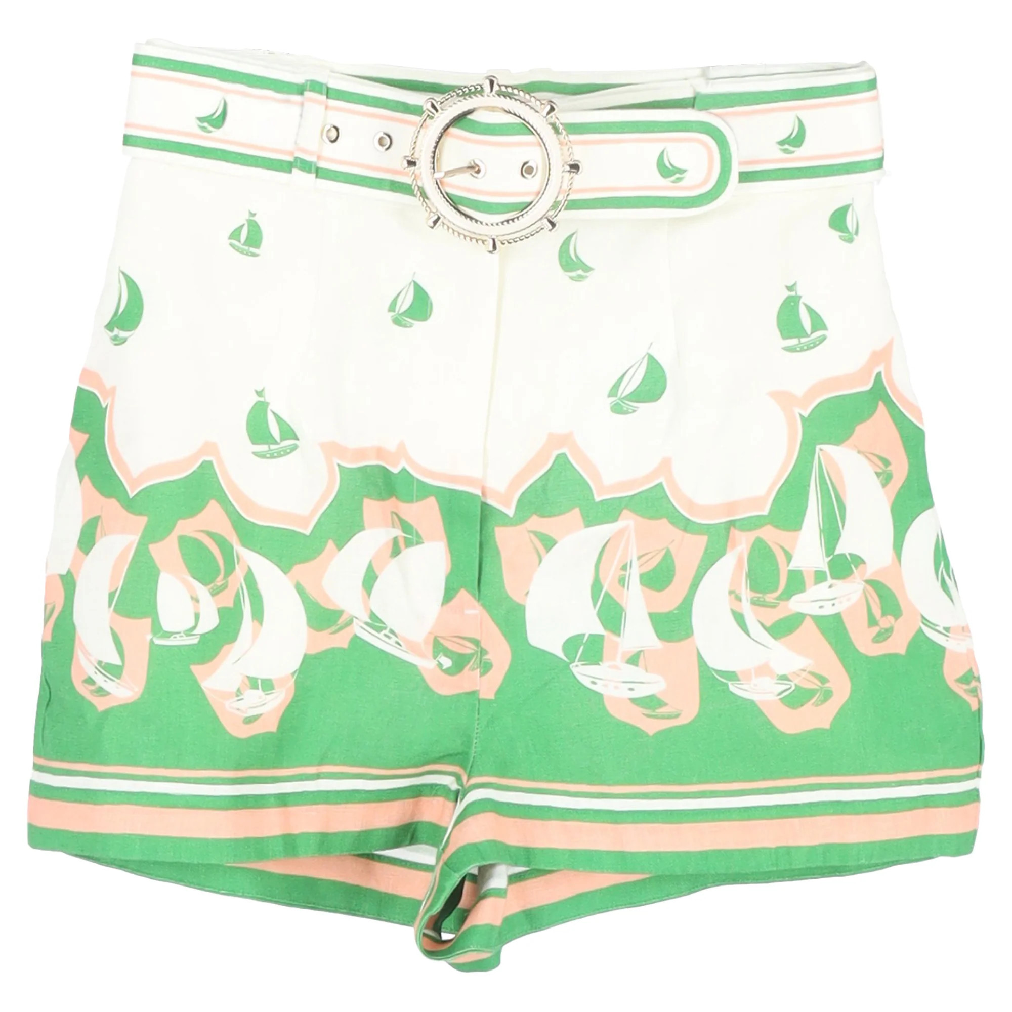 Zimmermann Belted Printed Shorts in Multicolor Linen | Shop Simon