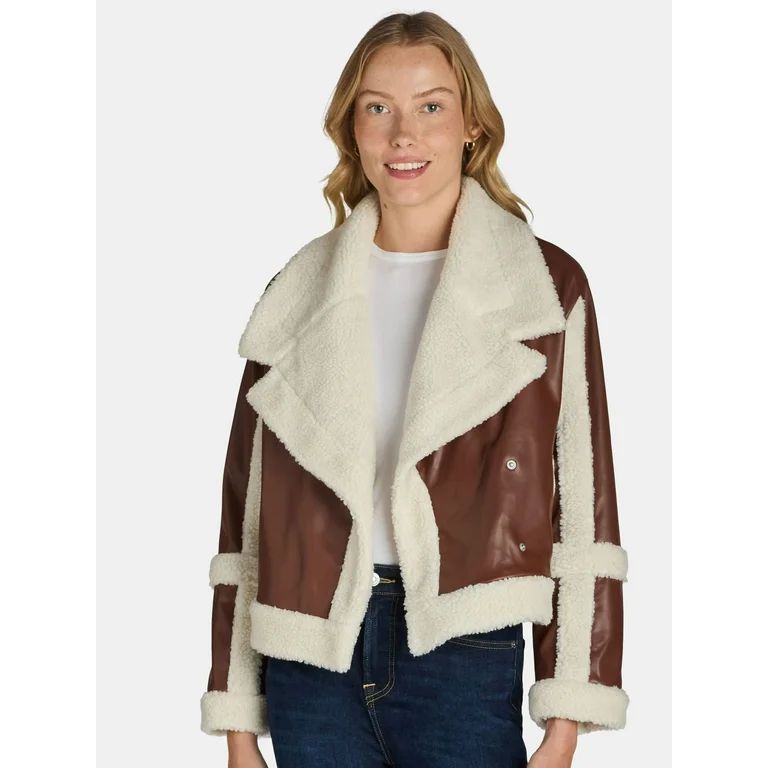 Madden NYC Women's and Women's Plus Faux Shearling Moto Jacket | Walmart (US)