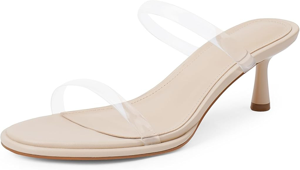 Modatope Two Strap Heeled Sandals for Women Kitten Heel Rounded Toe Heels Women Slip on Open Toe ... | Amazon (US)