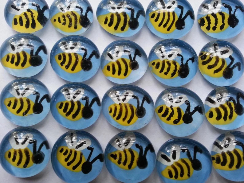 Hand Painted Glass Gems Mosaic Tile Party Favors BEES on Blue BUMBLE BEE - Etsy | Etsy (US)