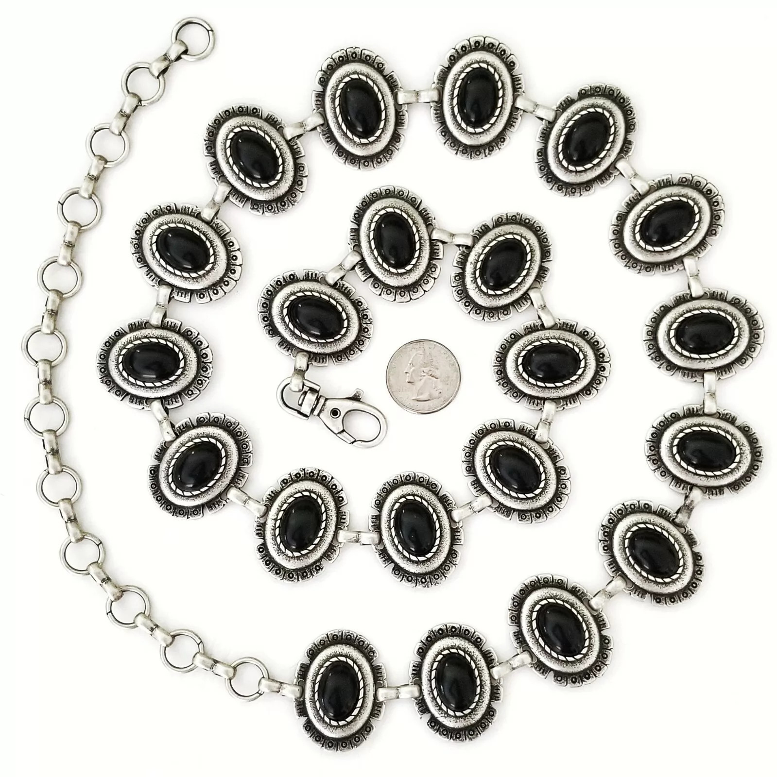 Women's Navajo Style Antique Silver &amp; Blk Onyx Concho Belt S/M/L- MADE IN ITALY  | eBay | eBay US