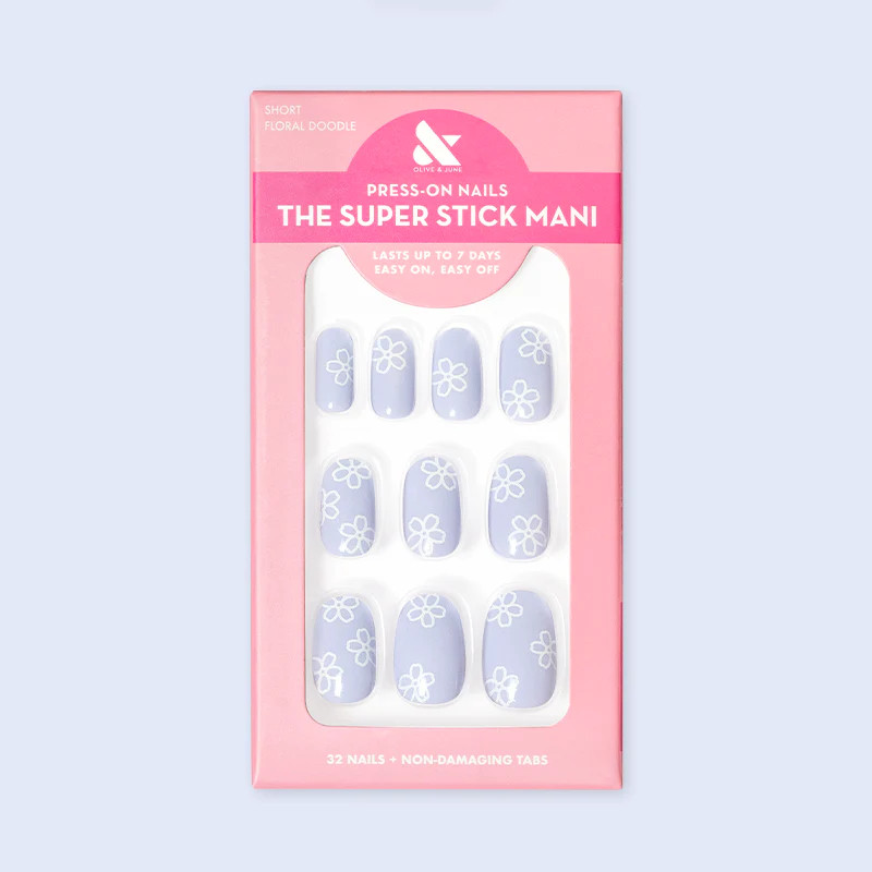 Floral Doodle | Short | Round - Tab Press-On | Olive & June