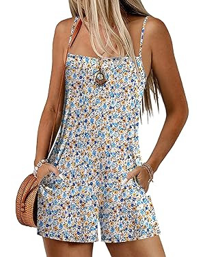 Ekouaer Women Summer Casual Sleeveless Rompers Spaghetti Strap Shorts Overalls Boho Floral Outfit... | Amazon (US)
