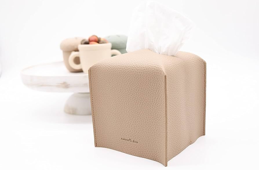 Tissue Box Cover Holder, Square with Bottom Belt by Carrot's Den - PU Leather Decorative Organize... | Amazon (US)