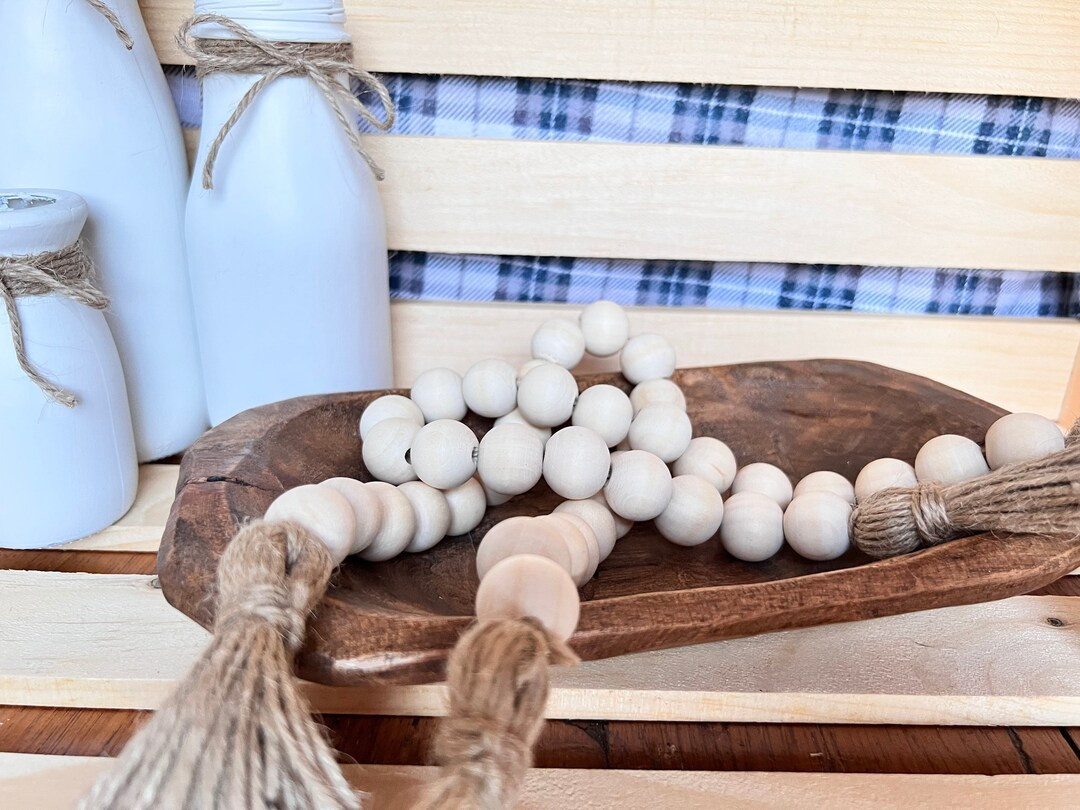 Farmhouse Garland and Tassel, Farmhouse Wood Bead Garland, Farmhouse Rope, 20 Inch Garland, Wood ... | Etsy (US)