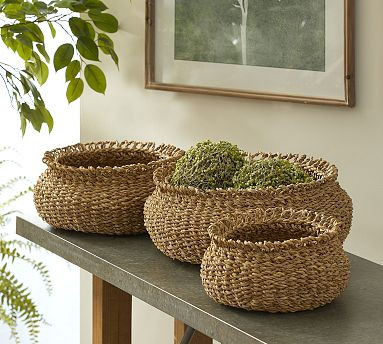 Andria Seagrass Low Baskets - Set of 3 | Pottery Barn (US)