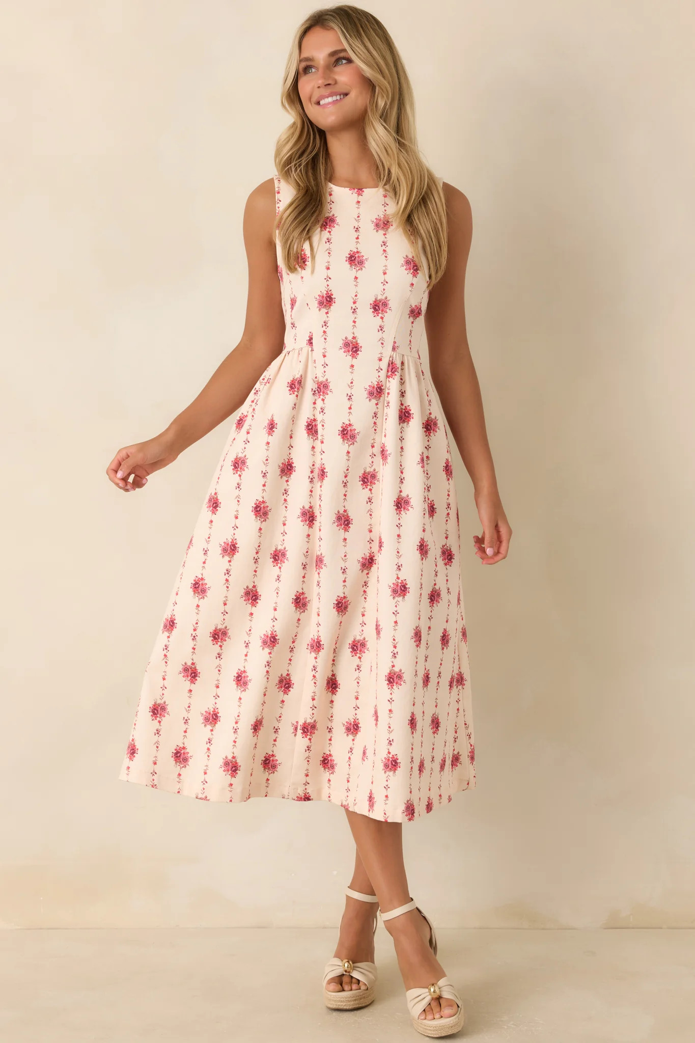 Heirloom Blooms Ivory Floral Cotton Midi Dress | Red Dress