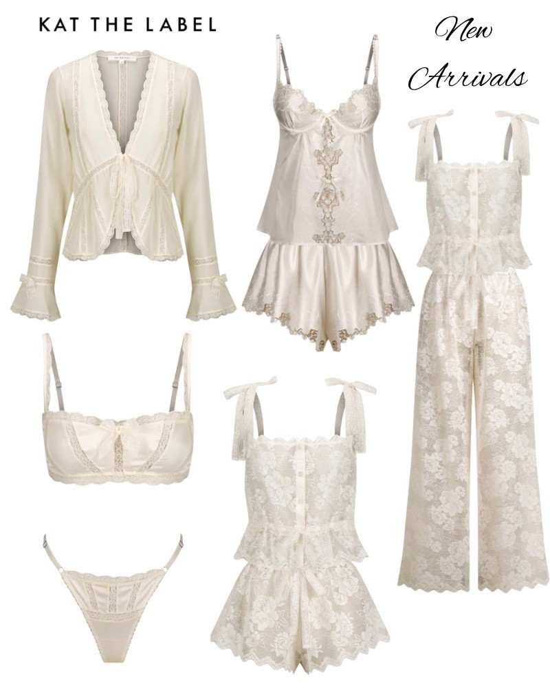 New arrivals from Kat the label! Pajamas, pants, shorts, blouse, bra, underwear, white, lace, lingerie, brides.

#LTKWedding #LTKootd #LTKmorningroutine