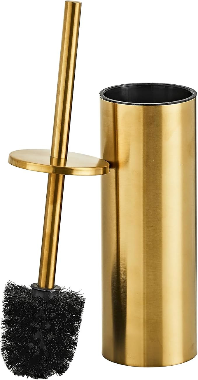 Brushed Gold Toilet Brush and Holder Set - Stainless Steel Toilet Bowl Scrubber with Replaceable ... | Amazon (US)