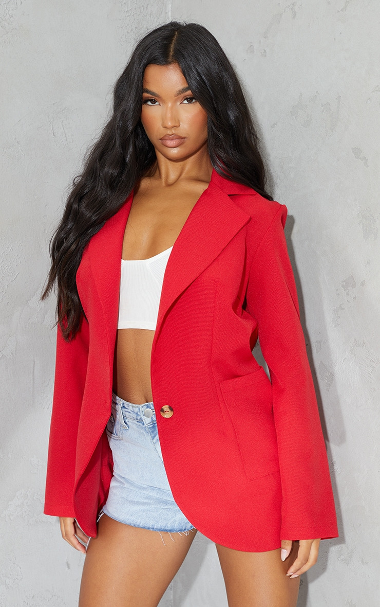 Red Basic Single Breasted Oversized Blazer | PrettyLittleThing US