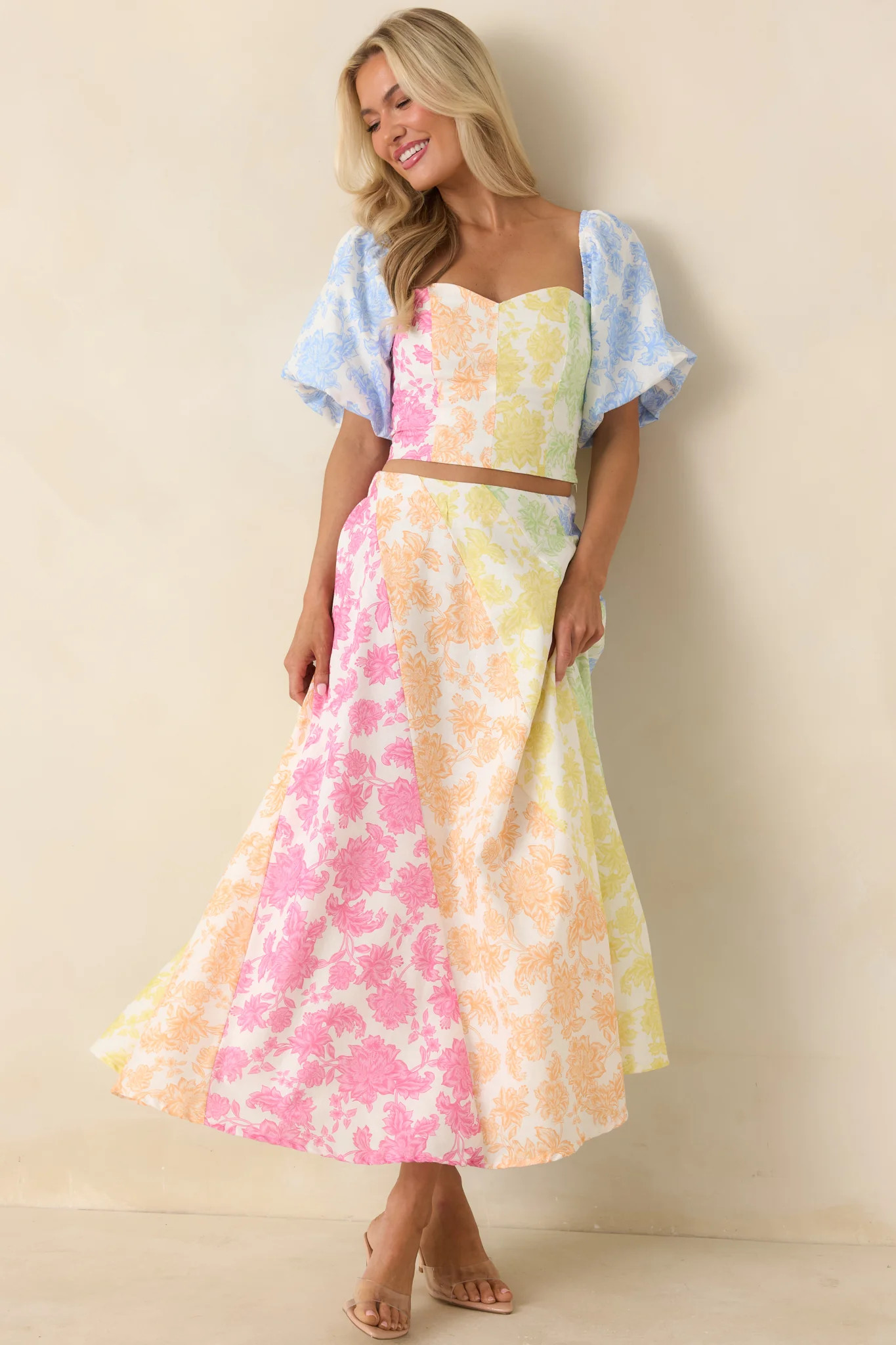 She’s a Rainbow Multi Floral Cotton Linen Cropped Top | Red Dress