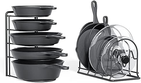 Heavy Duty Pot Rack Organizer, 5 Tier Pan Rack Storage Holder, Holds 50 LB - Holds Cast Iron Skillet | Amazon (US)