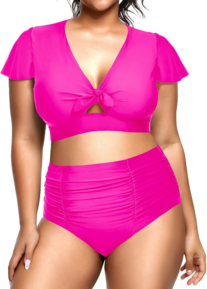 Yonique Womens Two Piece Plus Size Bikini Set High Waisted Swimsuits Tummy Control Bathing... | Amazon (US)