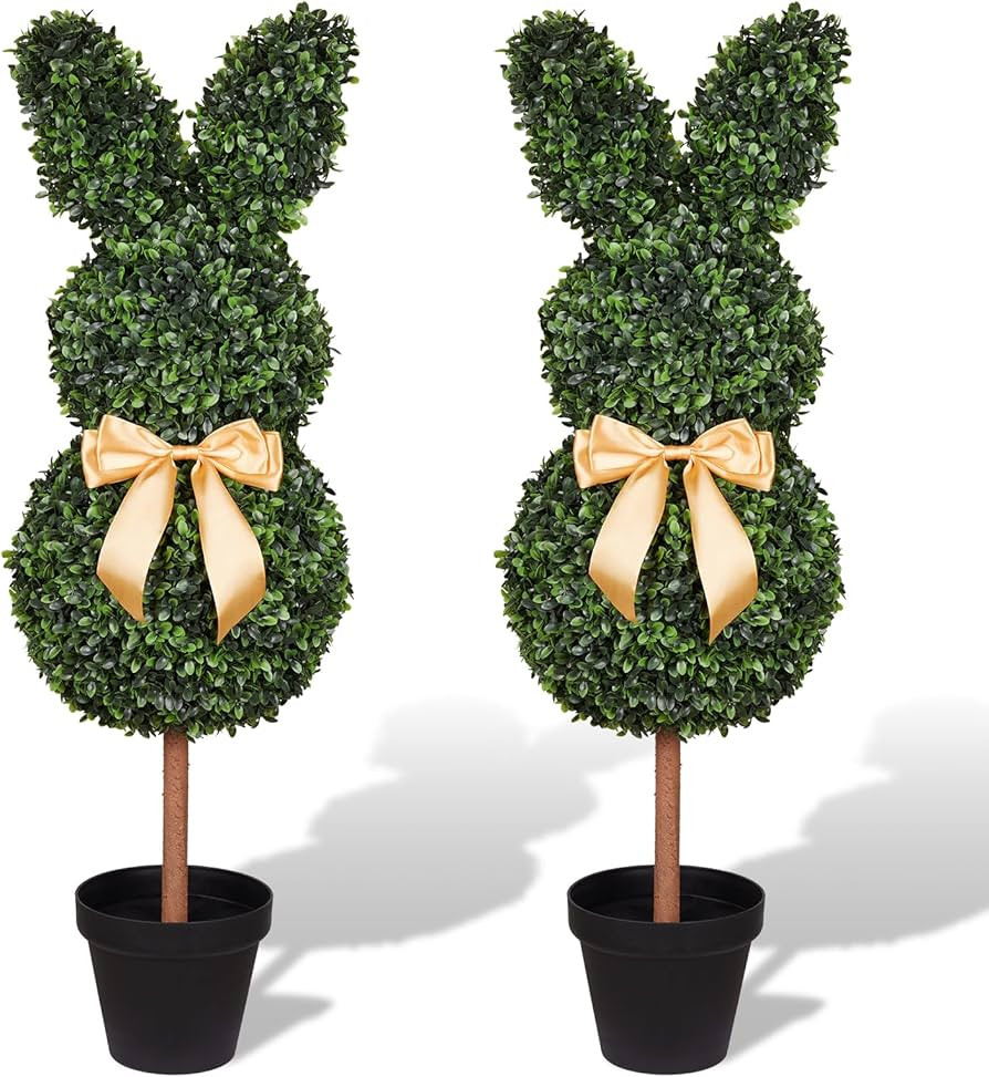 Artificial Bunny Shaped Topiary Tree, 3FT Faux Bunny Boxwood Topiary with Pot for Easter Rabbit S... | Amazon (US)