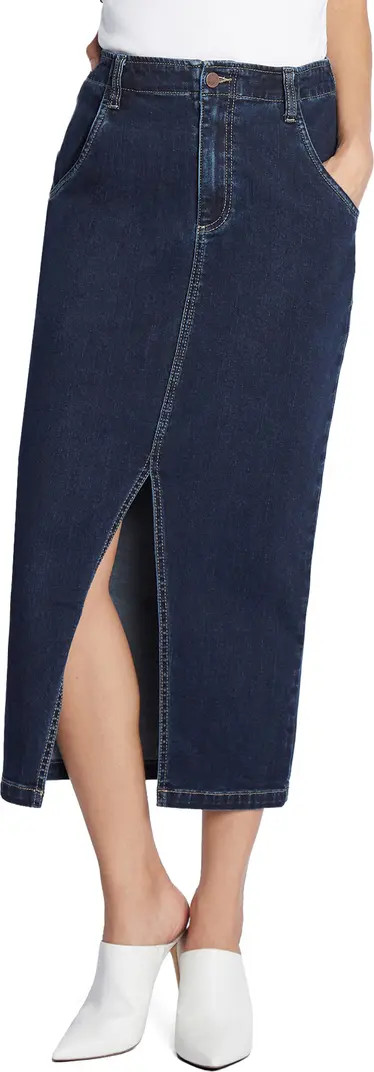 Wash Lab Denim Daily Slit Denim Midi Skirt | Nordstrom | Nordstrom