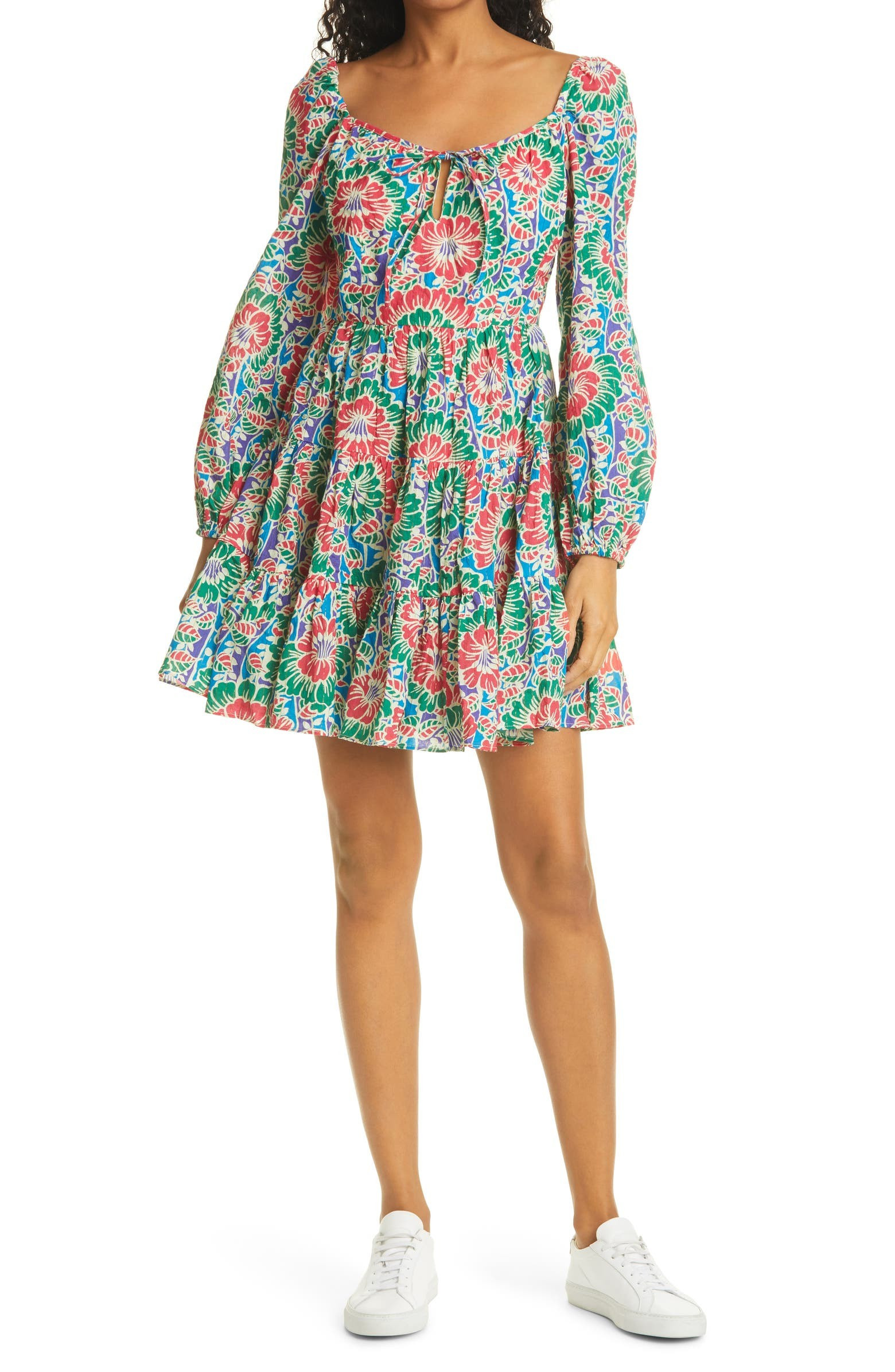 Roxy Long Sleeve Floral Tier Minidress | Nordstrom